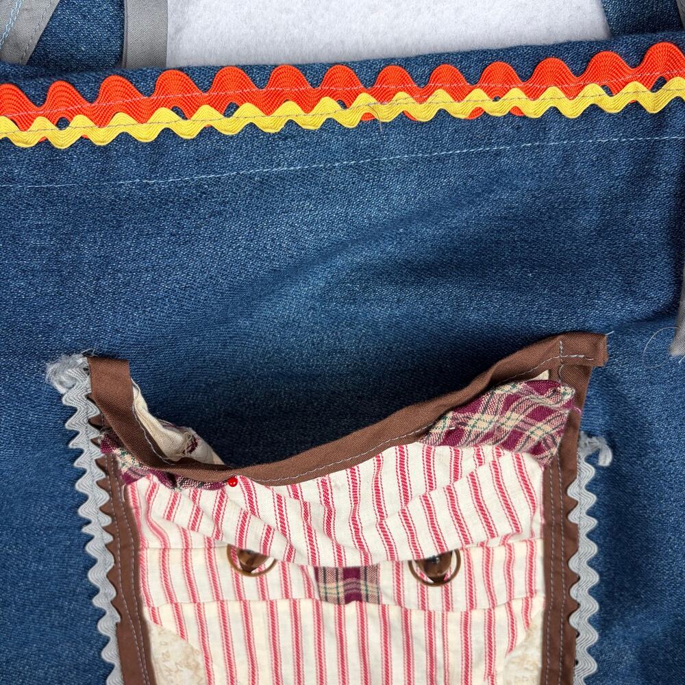 2000s Handmade Patchwork Denim Tote Bag Cottagecore Autumn Whimsy Thanksgiving - Picture 13 of 13